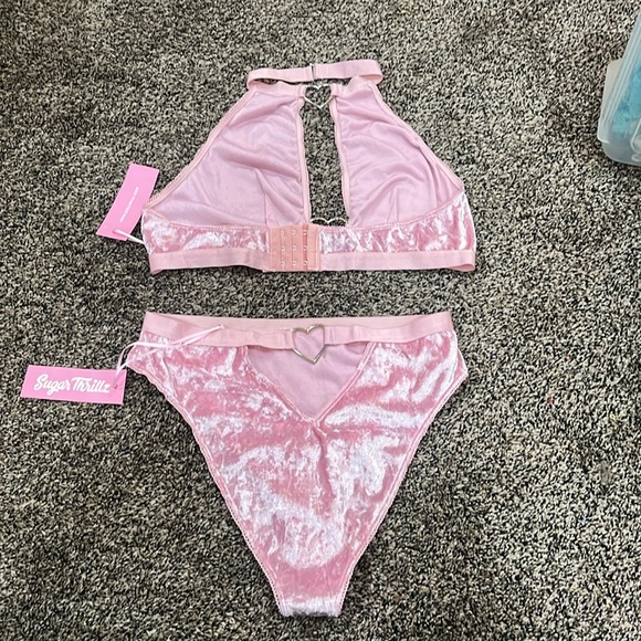 Dolls kill sugar thrillz bralette and underwear set pink velvet nwt - Picture 2 of 2